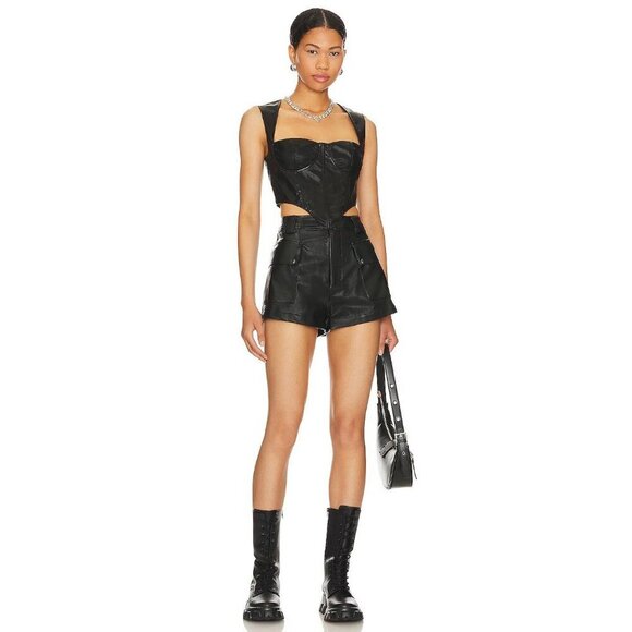 superdown Ezra Faux Leather Top in Black Small New Womens Vegan Tank - Picture 9 of 9